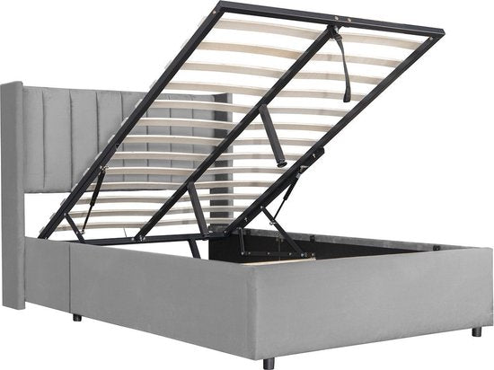 Lit capitonné Savona - 200 x 140 cm - Gris clair - Tiroir de lit inclus