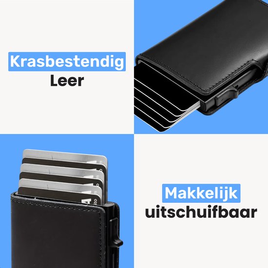 LUFT Porte-cartes pour 10 cartes Cuir - Sécurisé - Extensible - Protection RFID - Carte - Portefeuille - Aluminium - Homme - Pour hommes et femmes - Porte-cartes - Noir