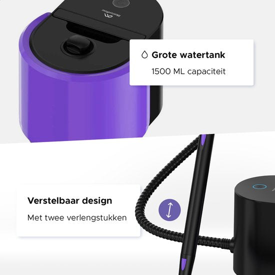 Motionflow Steam Cleaner PRO - Nettoyage en profondeur avec fonction de chauffage - 1500W 1.5L réservoir d'eau - Nettoyeur vapeur à main pour le nettoyage en profondeur des sols, canapés, salles de bain et tapis - Nettoyeur de tapis et de taches - Nettoye