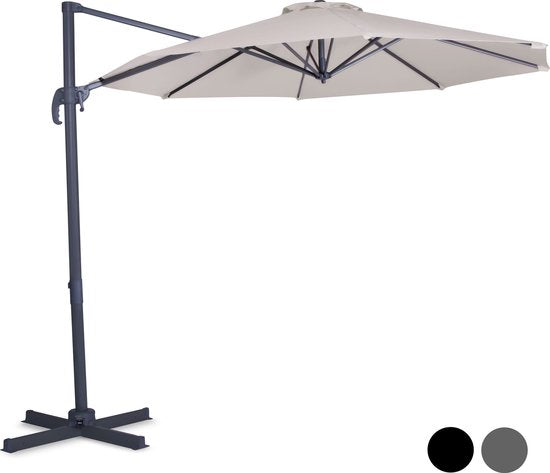 VONROC Premium Floating Parasol Bardolino Ø300cm - Base en croix et housse de protection incluses - Parasol rond - Orientable sur 360° - Inclinable - Toile résistante aux UV - Beige