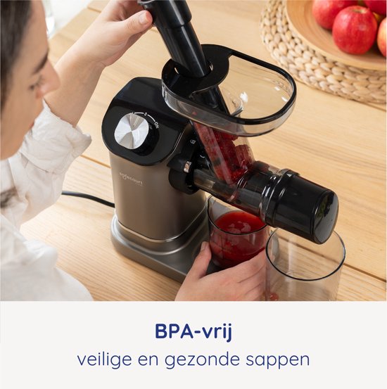 Safecourt Kitchen - Presse-agrumes lent - 700 ml & pressage à froid - avec moteur silencieux et anti-goutte - pour des jus de fruits et de légumes frais - plastique gris