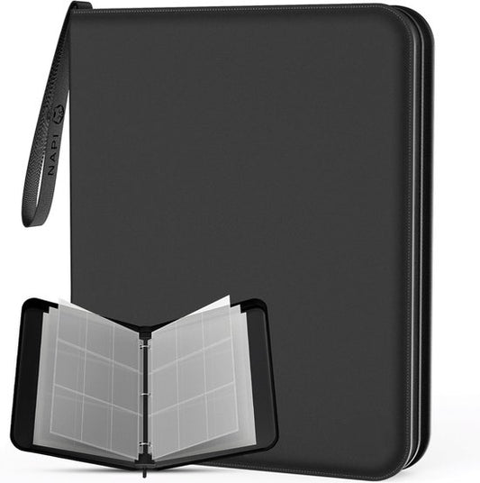 NAPI Collection Folder for 900 Cards - Reliure pour cartes - 9 poches - Faux cuir - Premium Card Binder with Zipper - 50 Pages - A4 - Black