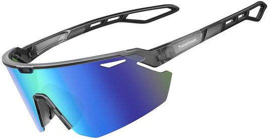 Lunettes de cyclisme Travelhawk - Hommes et femmes - Lunettes de sport - Lunettes de course - Polarisées - Protection UV 400 - Lunettes bleues - Noires