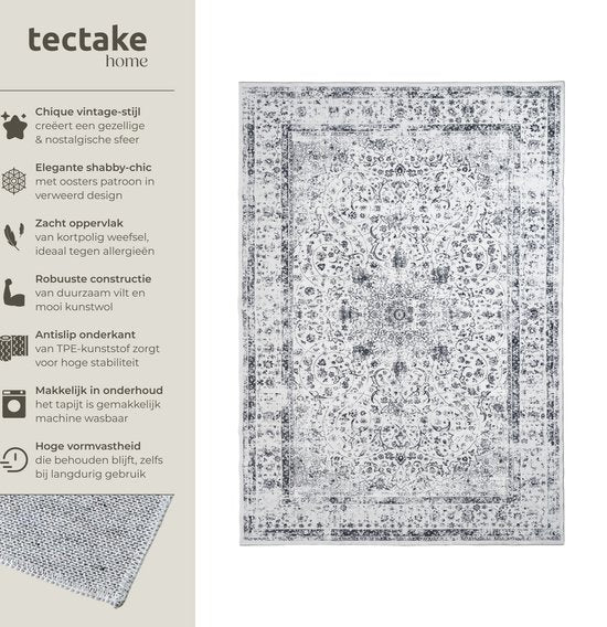 tectake - Tapis design vintage - tapis à poils ras - Aliya - 240cm x 340cm - gris