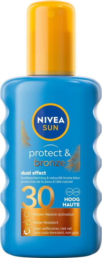 NIVEA SUN Protect & Bronze Spray solaire - SPF 30 - Spray solaire - Waterproof - Stimule le bronzage - 200 ml