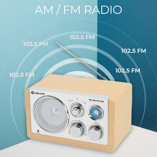 Denver Radio FM portable - Rétro - Fonctionne sur piles ou secteur - Radio de cuisine - AM - FM - TR63 - Bois