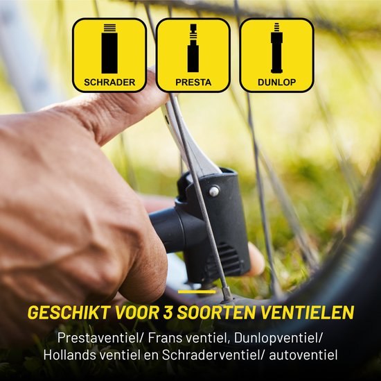 Pompe à vélo Dunlop avec manomètre - Pompe à vélo pour valve Dunlop, Schrader et française - Pompe sur pied avec adaptateurs pour jouets aquatiques et balles