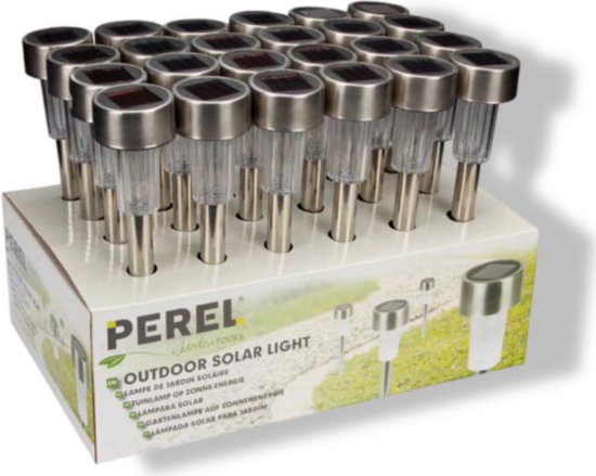 Perel Lampe de jardin solaire 37 X 5.5 Cm Acier inoxydable Argent/blanc