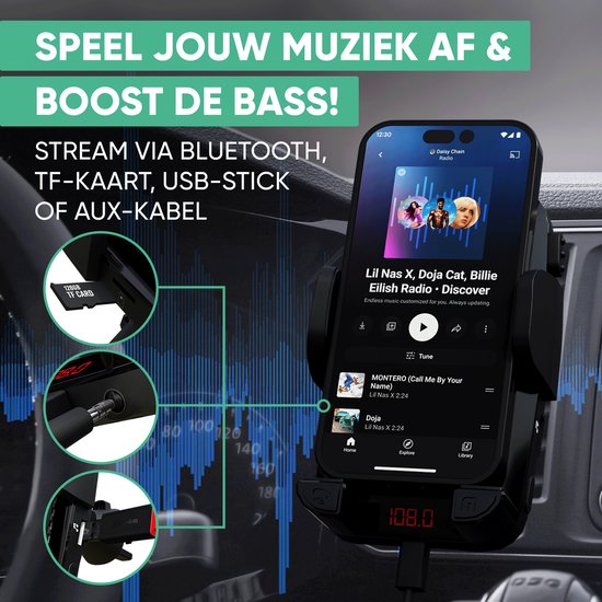 Serve 2in1 Bluetooth FM Transmitter & Phone Holder Car - Car Kit for Music - Phone Holders Car Accessories - Ventilation Holder