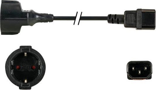 Perel Câble d'alimentation, H05VV-F 3G1, 1.8 m, 2.5 A/230 V, 2500 W, type F à C14, intérieur, PVC, noir