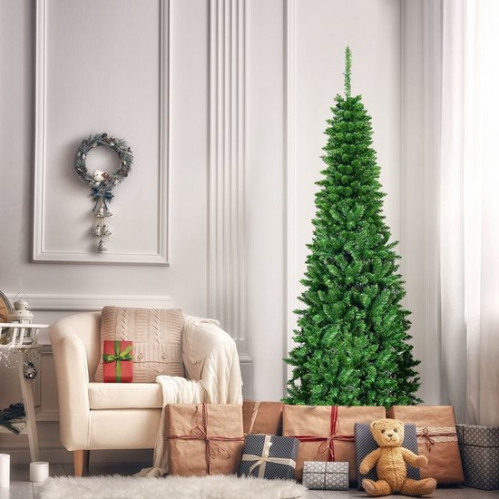 Sapin de Noël Coast en forme de crayon avec lumières LED blanc chaud et base en métal & - 200cm