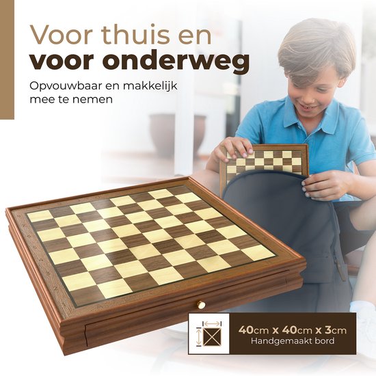 Windsor Luxury Chess Board - avec pièces - 35 cm - Annotations - Jeu d'échecs - Jeu d'échecs magnétique - Jeu d'échecs - Bois