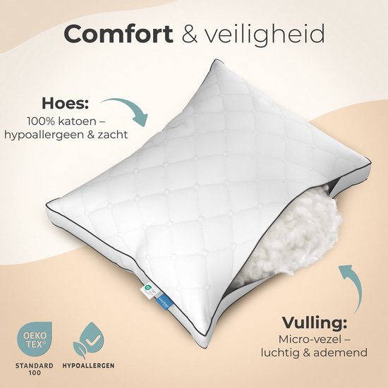 CozySense® Oreiller pour enfant - Oreiller pour enfant - Oreiller pour tout-petit - Ergonomique et ajustable - 100% coton - Hypoallergénique - OEKO-TEX® - 40x55cm - 2-12 ans