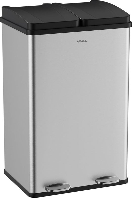 Avalo Trash Bin Waste Separation 60 Liter - Stainless Steel Silver - 2 compartiments - Respectueux de l'environnement, hygiénique et sans traces de doigts - Poubelle à pédale / Trash can