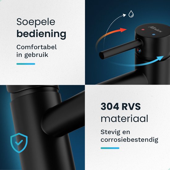 Mirlux Robinet de lavabo noir - Mélangeur de lavabo salle de bain - Robinet de lavabo - Robinet de lavabo / WC - Robinet - Robinet d'eau froide et chaude - Robinet de toilette eau froide et chaude