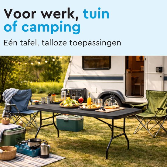 BRASQ Table pliante pliable noire - 180x70x74cm- Table de camping - Table pliante - Résistante aux intempéries - Table avec poignée de transport