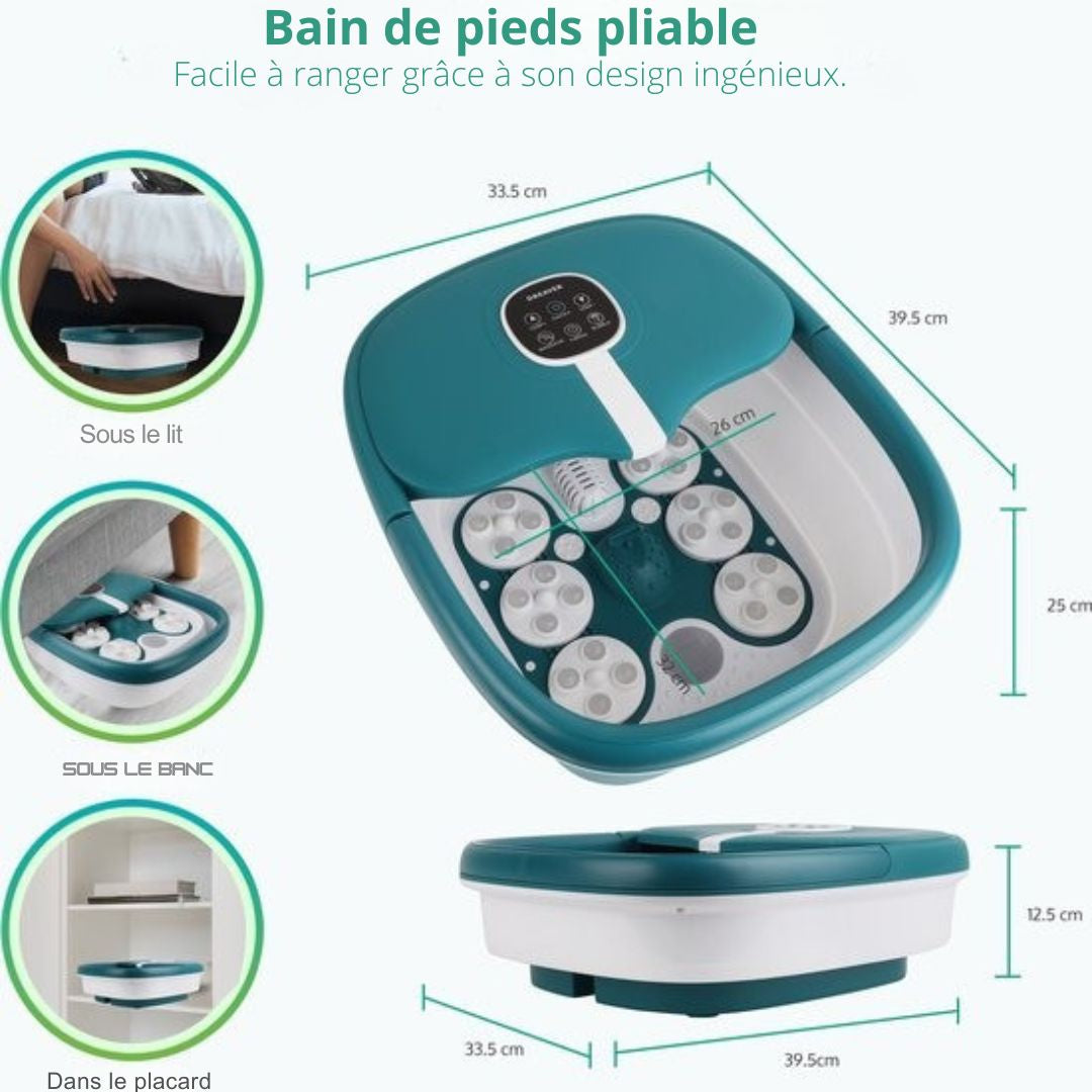 Bain de pieds Dreaver MZD-03- Massage automatique - Pliable - Sels de bain inclus - 12L - Chauffage jusqu'à 48°C - blanc/bleu