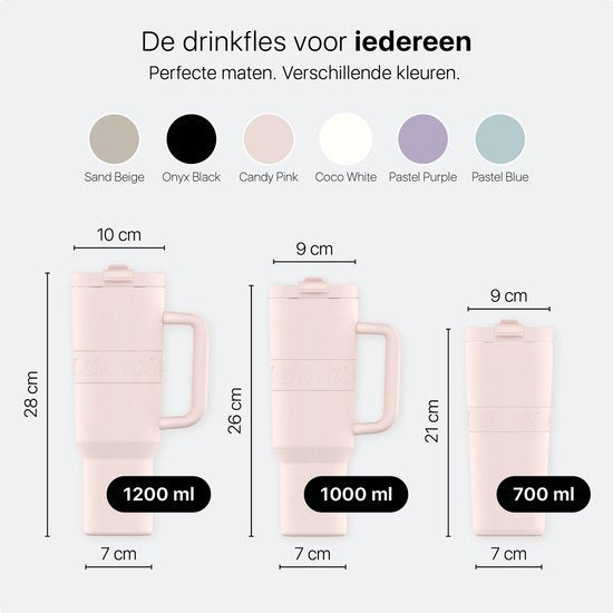ONYX Bouteille à boire avec paille 1 litre - Bouteille d'eau pour enfants et adultes - Mug Thermos Mug de voyage en acier inoxydable - Buvette de motivation - Tasse à boire pour l'école - Rose bonbon