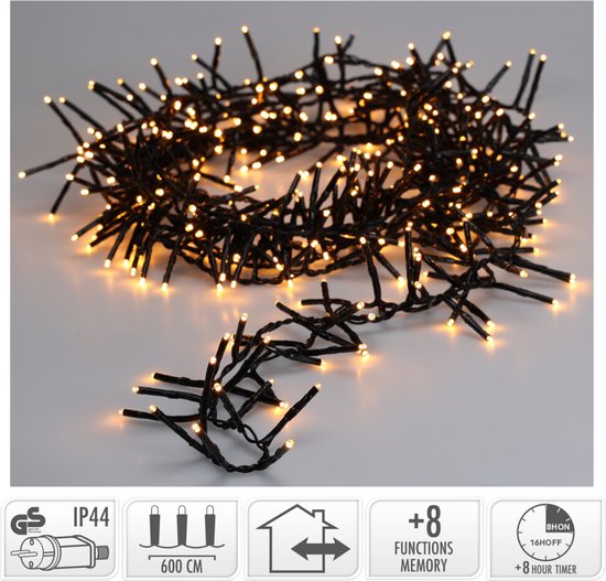 Lumières de Noël Maxi Cluster - 400 led - 6m - blanc chaud extra - Minuterie - Fonctions d'éclairage - Mémoire - Extérieur