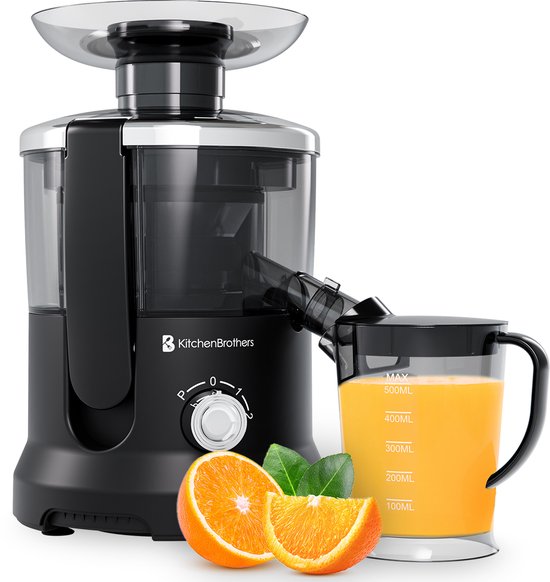 KitchenBrothers Extracteur de jus - Pour légumes et fruits - Extracteur de jus - Avec récipient à pulpe - 500ml - 600W - Noir