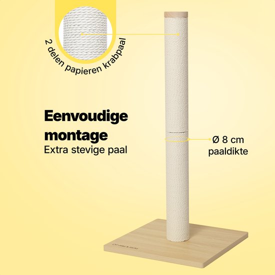 Jake and Jacky Scratching Post Wood - Griffoir en bois pour chats - avec corde en papier - Meuble à griffer - 80 cm