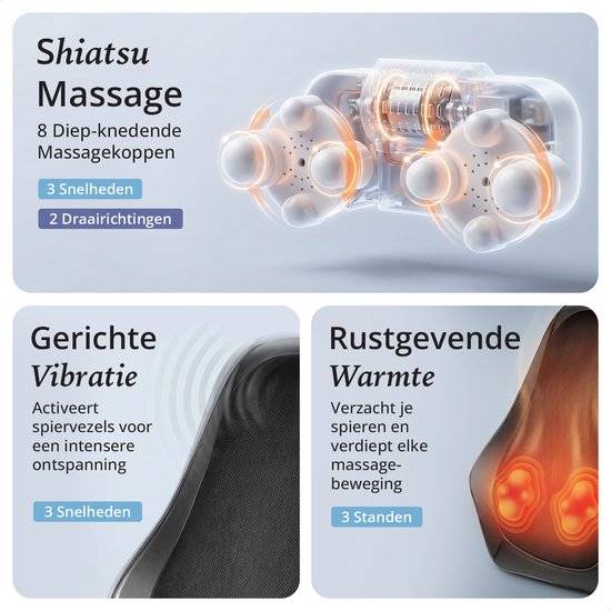 Coussin de massage Lifeproducts pour la nuque et le dos - Appareil de massage pour la nuque - Massage du dos - Appareil de massage Shiatsu pour la nuque avec fonction chauffante et fonction vibrante