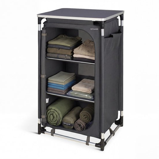TRVLMORE Camping Cabinet XL - Cuisine de camping - Capacité de charge 90KG - Structure en aluminium - Pliable - Sac de transport inclus - 50x60x97CM - Gris