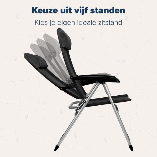TRVLMORE Chaise de camping - 5 positions - Chaise de camping pliante - Capacité de charge 110 kg - Chaise de pêche - Chaise pliante - Noir