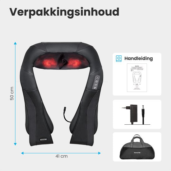 Auronic Shiatsu Massage Cushion - Appareil de massage électrique pour la nuque - Appareils de massage - Nuque et épaules - Infrarouge - Housse de transport incluse - Noir