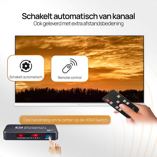 Drivv. Commutateur HDMI 4K 60Hz - 5 entrées 1 sortie - Télécommande incluse - Commutation automatique - Supporte 720p/1080p/4K/3D - Noir