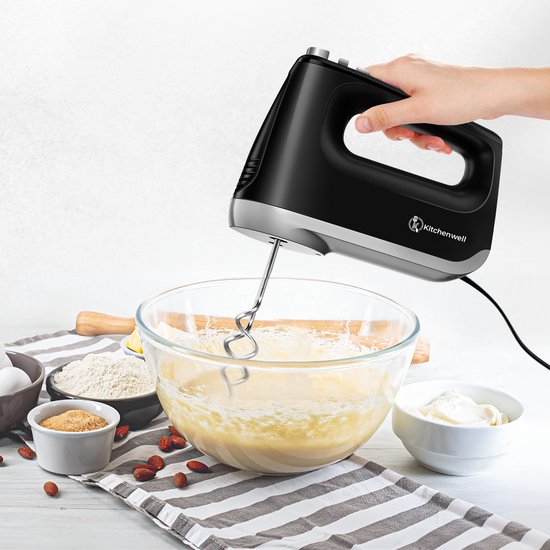 Kitchenwell Batteur à main - 6 vitesses et fonction turbo - 400W - Batteurs & Crochets à pâte & Fouet - Boîte de rangement incluse