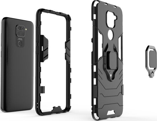 Mobigear Etui pour Xiaomi Redmi Note 9 Hardcase | Mobigear Armor Ring Backcover Shockproof with Ring Holder | Shockproof Redmi Note 9 Phone Case | Anti Shock Proof - Noir