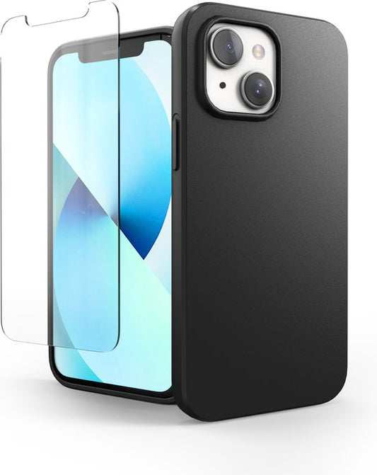 Etui pour téléphone noir adapté à l'Iphone 13 Etui avec protection d'écran en verre protecteur