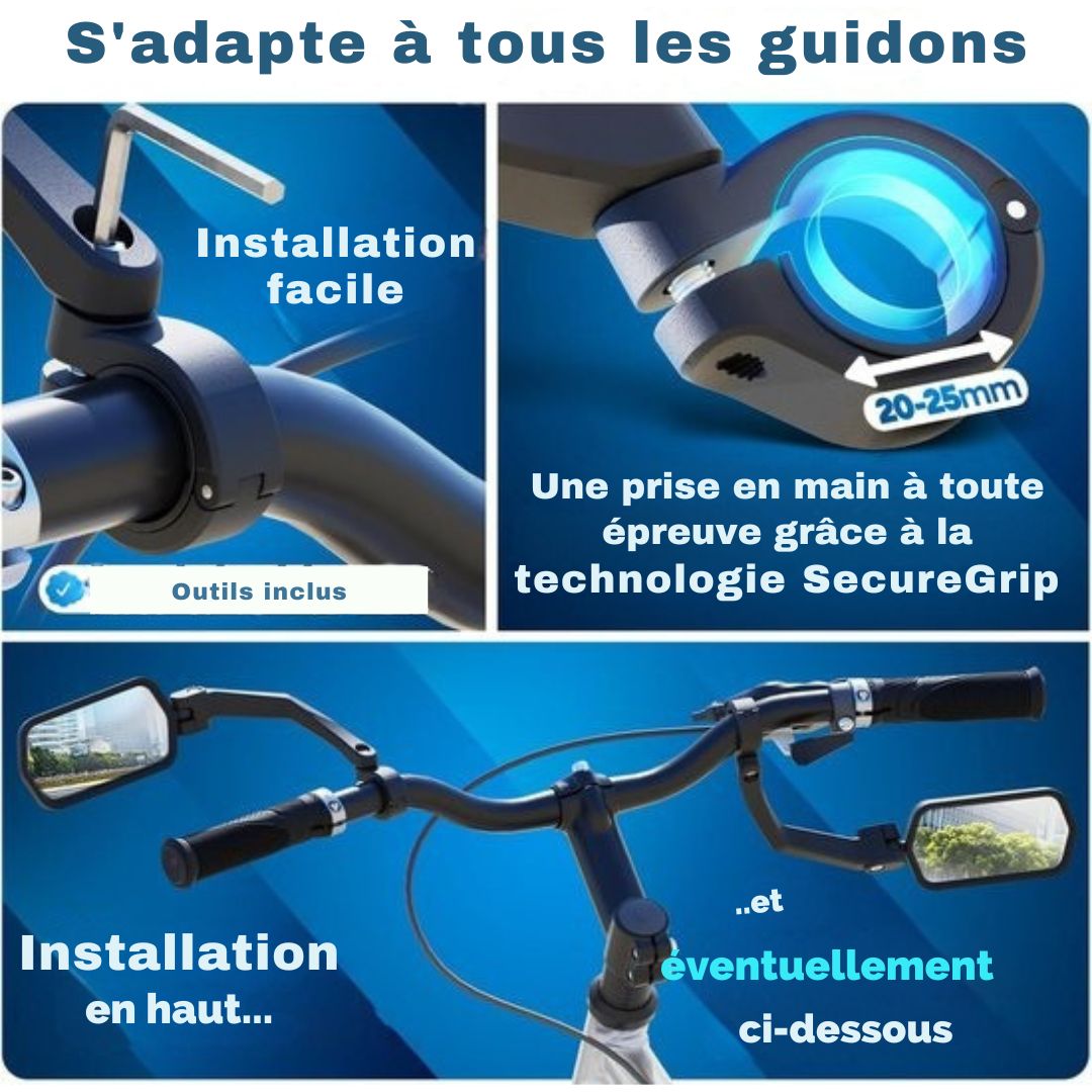 Rétroviseur vélo e-bike gauche - NEXTCOVER® - avec verre ProVision - monté sur le guidon - noir