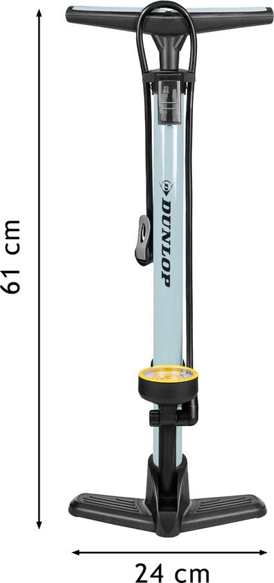 Pompe à vélo Dunlop avec manomètre - Pompe à vélo pour valve Dunlop, Schrader et française - Pompe sur pied avec adaptateurs pour jouets aquatiques et balles