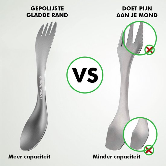 Travelhawk Spork - Couverts de camping en titane - Fourchette et cuillère en un - Couverts pour les déplacements et les voyages - Léger - 2 pièces - Sac de transport inclus