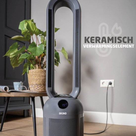 BREND BR-2243 Chauffage par ventilateur sans pales - 2200 Watts - sans pales - affichage LED - minuterie - oscillation - sans danger pour les enfants et les animaux - gris foncé