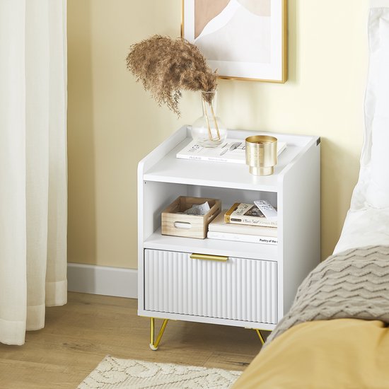 SoBuy Table de chevet, table de chevet avec tiroir et étagère, table d'appoint moderne pour la chambre et le salon, blanc, 40 x 40 x 51 cm (l x p x h) FBT169-W