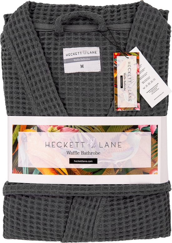 Heckettlane Peignoir gaufré - robe de chambre pour femmes et hommes - L - Manteau du matin en coton - Convient pour le sauna - Gris