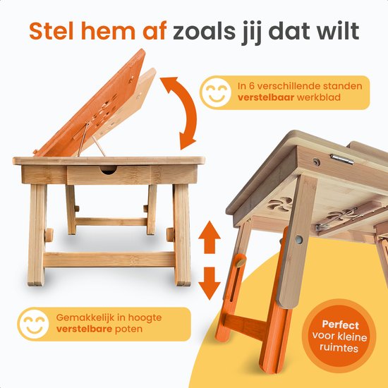 Table pour ordinateur portable Goliving - Hauteur 39 cm - Plan de travail réglable et pliable - Table pour ordinateur portable ergonomique - Table de banc - Table de lit - Support pour ordinateur portable - Bois