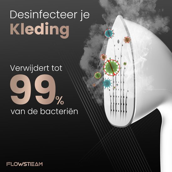FLOWSTEAM® PRO Défroisseur à linge - Défroisseur à main - Nettoyeur vapeur - Défroisseur à linge - 150 minutes de vapeur - Cordon de 2,5 m - Blanc