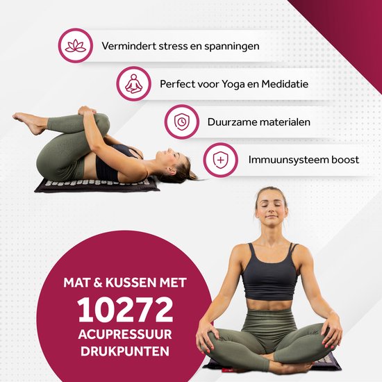 Northwall Nail Mat avec oreiller et sac de transport - Matelas d'acupression avec oreiller pour les ongles - Lit pour les ongles - Acupuncture - Méditation - Massage Shakti - Noir