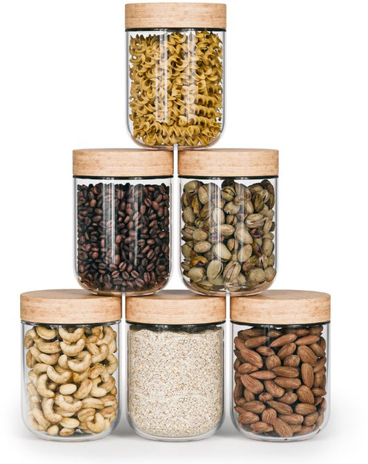 Organess Pots de conservation couvercle en bambou - 6 pièces - Verre avec couvercle - Pots à bonbons - Pots de conservation en verre