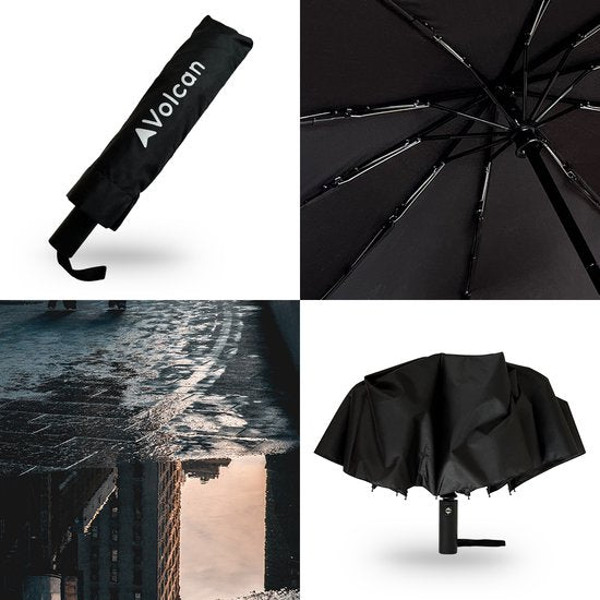 Volcan Storm Umbrella Foldable - Parapluies Storm - Pliable - Ø 110 cm - Coupe-vent jusqu'à 100km p/h - Grand parapluie - Automatique - Noir