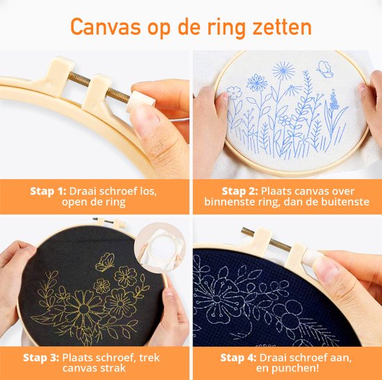 Happy Goods Kit de broderie fleurs et oiseaux - Kits de broderie adultes - Set de 3 broderies - Hobby et loisirs créatifs - Broderie