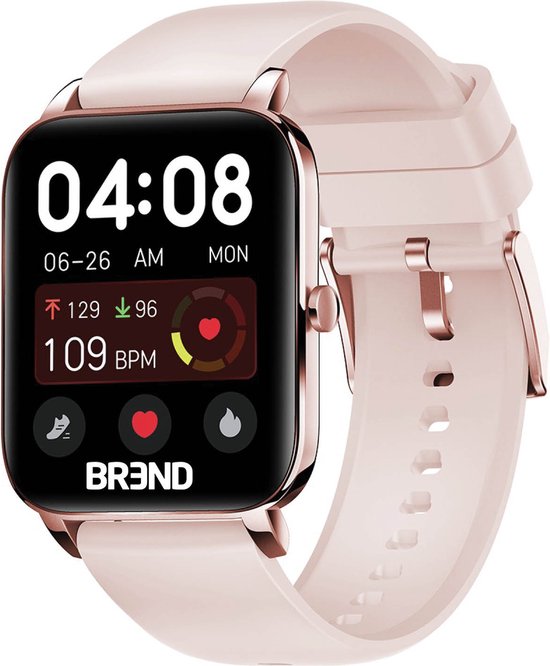 BREND Smartwatch pour femmes et hommes - podomètre, tensiomètre et cardiofréquencemètre - montre de sport - étanche - rose