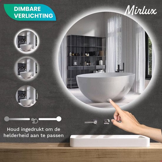 Mirlux Miroir de salle de bain avec éclairage LED et chauffage - Miroir mural rond - Miroir de douche anti-condensation - 60CM
