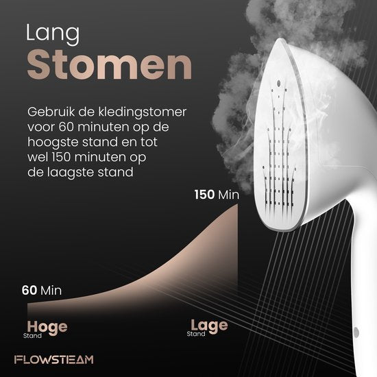 FLOWSTEAM® PRO Défroisseur à linge - Défroisseur à main - Nettoyeur vapeur - Défroisseur à linge - 150 minutes de vapeur - Cordon de 2,5 m - Blanc