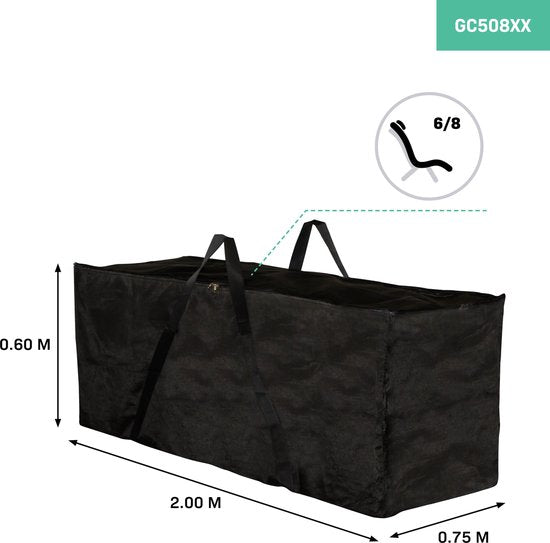 VONROC Sac de rangement premium pour coussins de chaises/ensembles de jardin XL - 200x75x60cm - Pour 6 à 8 coussins