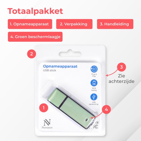 Nuvance - Eavesdropper - Usb Stick Eavesdropper - Voice Recorder Digital - Spy Recorder - Dictaphone - Eavesdropping & Recording